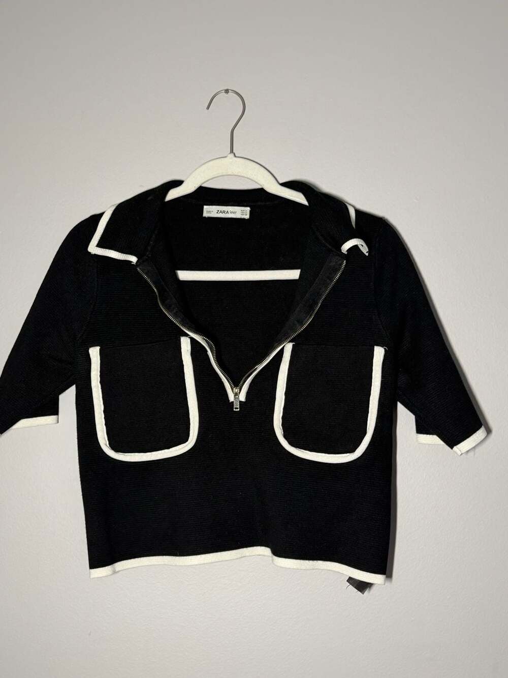 Zara Black & White Knit Skirt & Top Set Contrast Piping Size Medium